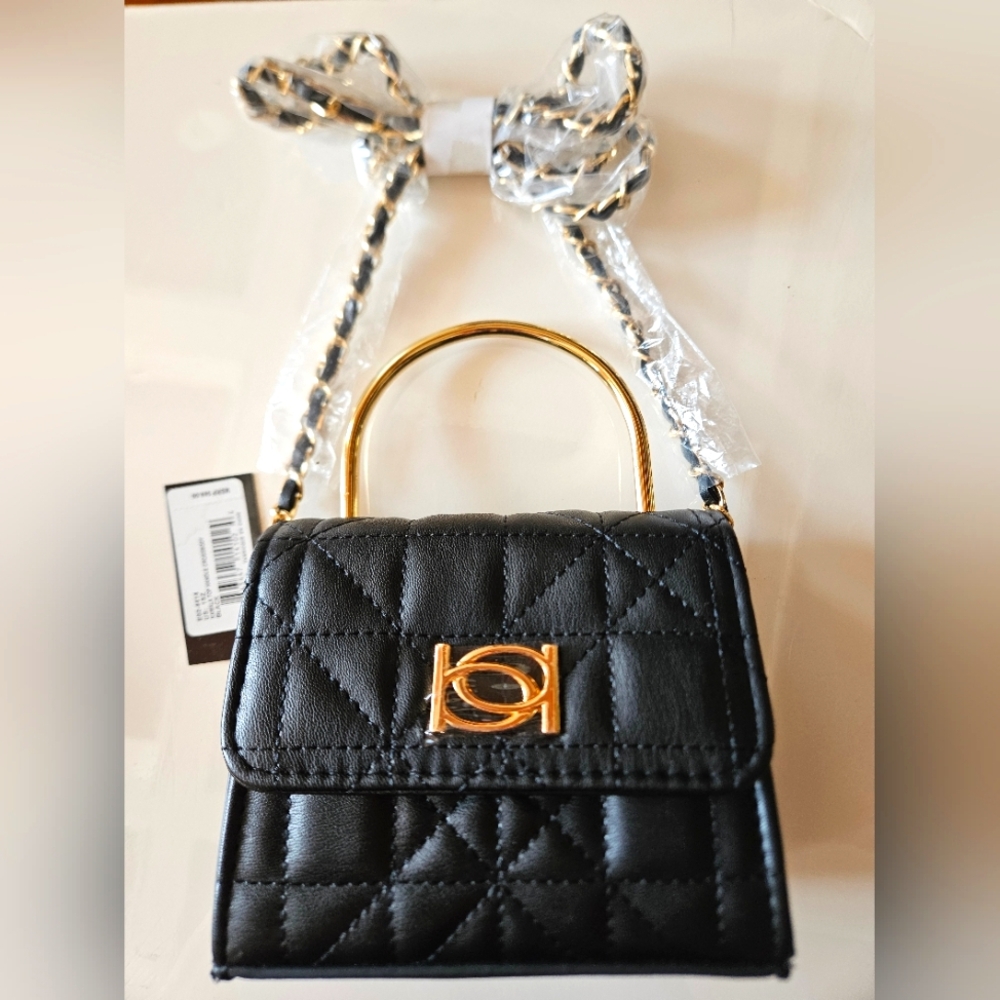 NWT Bebe Kamala Black Quilted Micro Mini Top Handle Crossbody Bag Purse